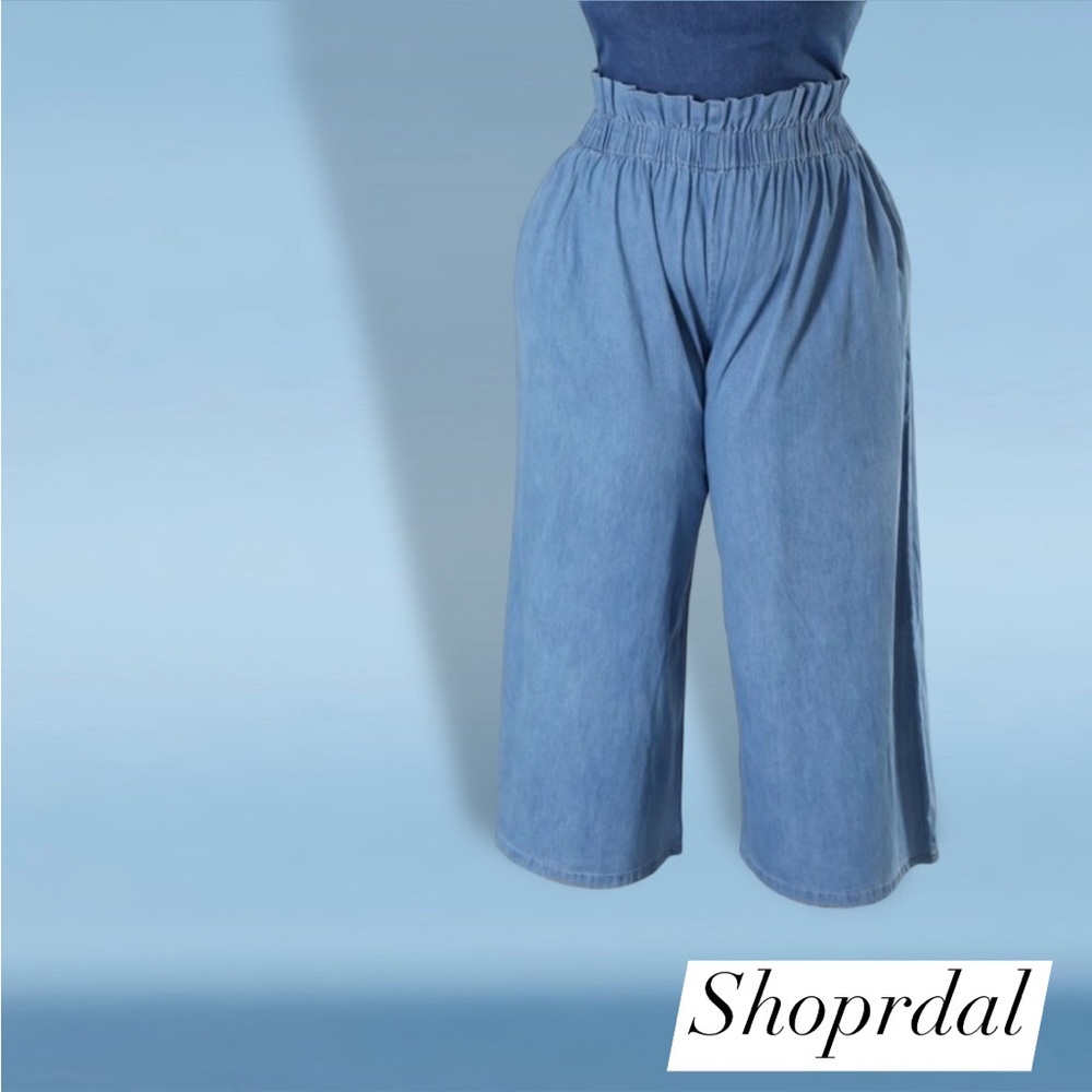 Soft palazzo denim pants paper bag